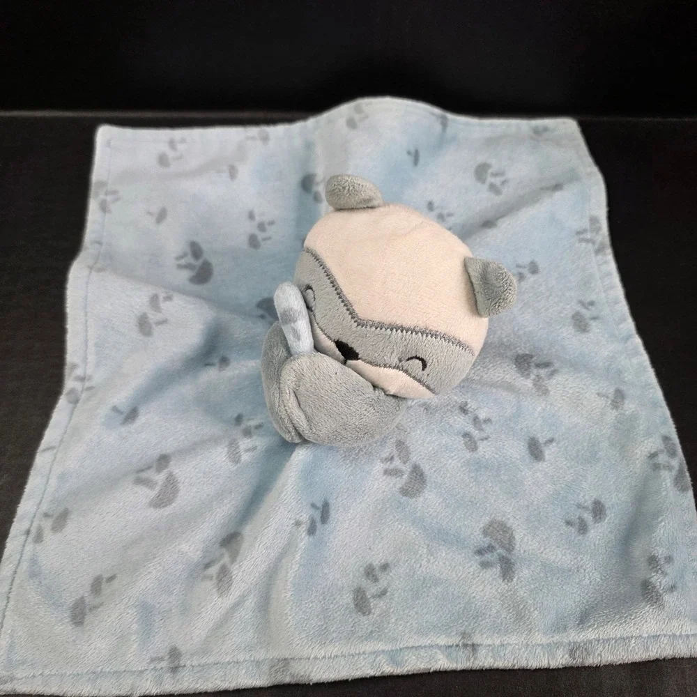 Gerber Modern Moments Baby Blue Plush Raccoon Mushrooms Security Blanket Lovey